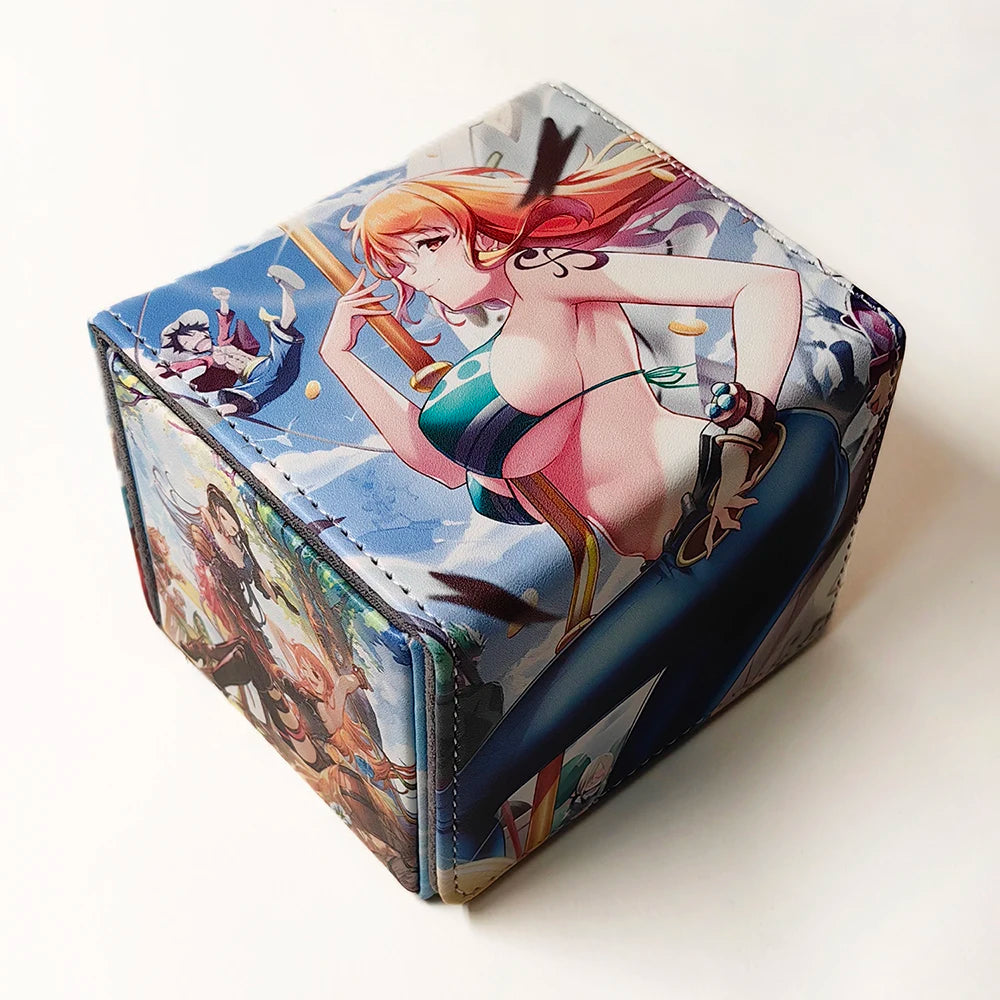 Anime One Piece Nami Figures PTCG Deck Box Yugioh OCG Trading Cards Protector Case Pu Leather Storage Box 100+