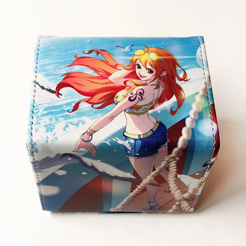 Anime One Piece Nami Figures PTCG Deck Box Yugioh OCG Trading Cards Protector Case Pu Leather Storage Box 100+