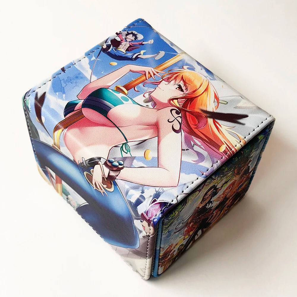 Anime One Piece Nami Figures PTCG Deck Box Yugioh OCG Trading Cards Protector Case Pu Leather Storage Box 100+