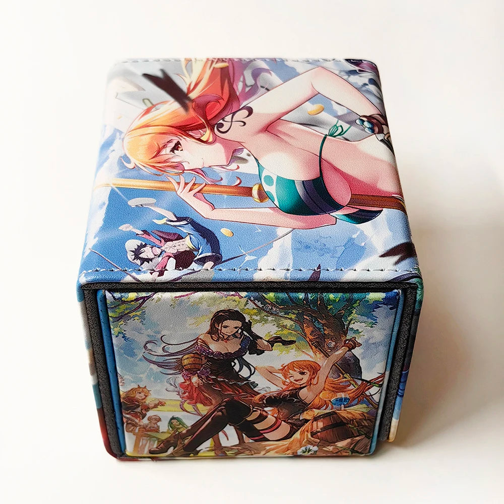 Anime One Piece Nami Figures PTCG Deck Box Yugioh OCG Trading Cards Protector Case Pu Leather Storage Box 100+