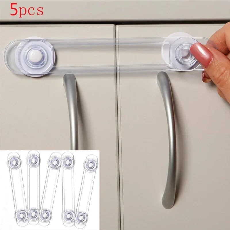 3/5pcs Child Safety Lock Multi-functional Baby Drawer Refrigerator Lock Transparent Anti-Opening Soft Strap Safety Lock