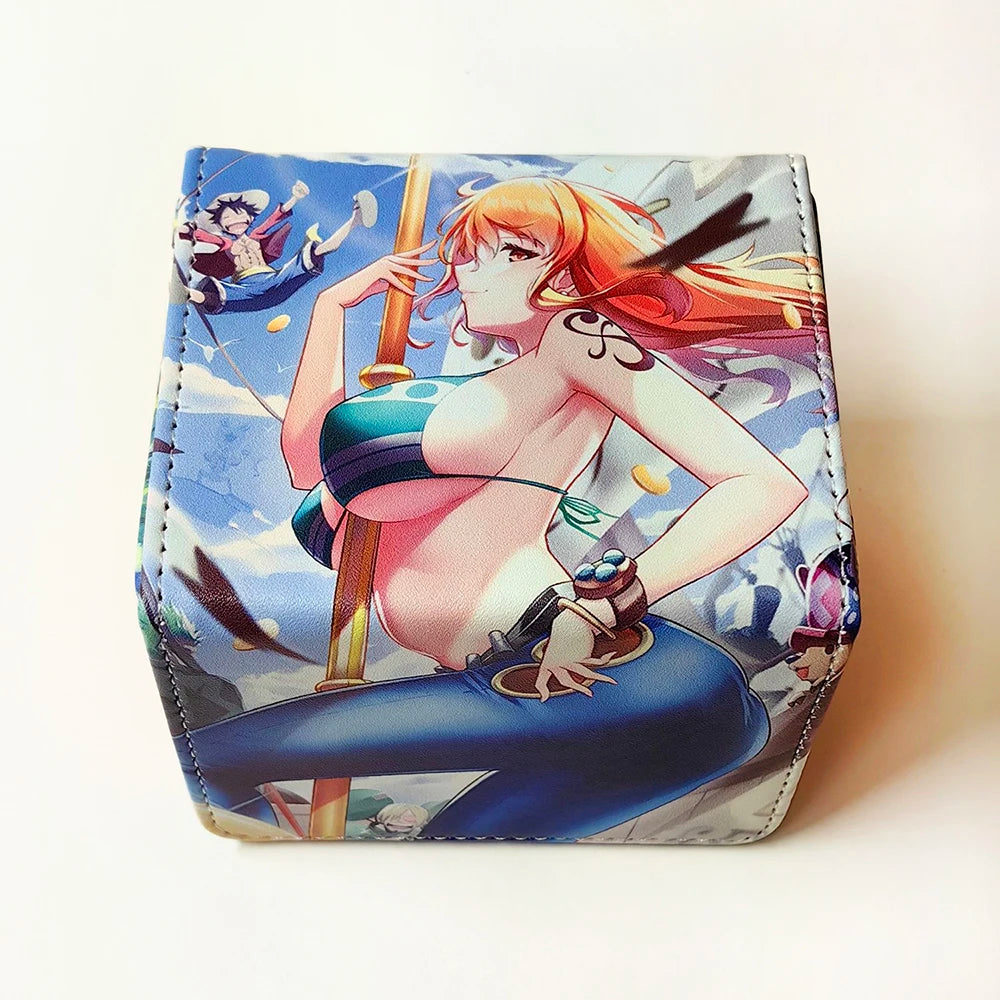 Anime One Piece Nami Figures PTCG Deck Box Yugioh OCG Trading Cards Protector Case Pu Leather Storage Box 100+