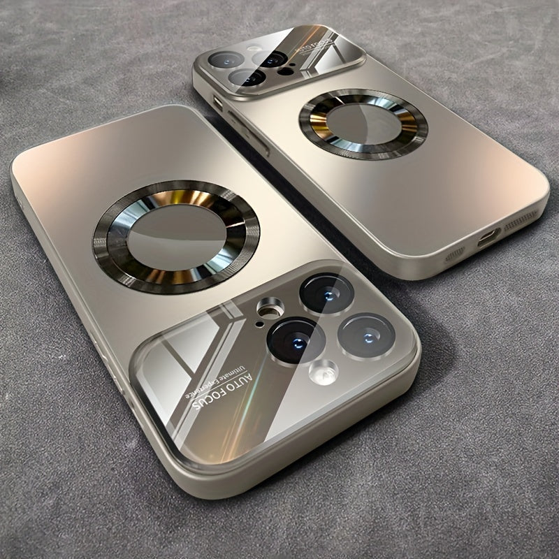 Camera Protection Magnetic Wireless Charging Phone Case For iPhone 11 12 13 14 15 Pro Max Plus Shockproof Silicone Matt Back Cover, Hollow Logo Back Cover