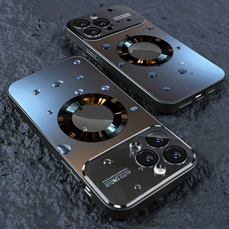 Camera Protection Magnetic Wireless Charging Phone Case For iPhone 11 12 13 14 15 Pro Max Plus Shockproof Silicone Matt Back Cover, Hollow Logo Back Cover